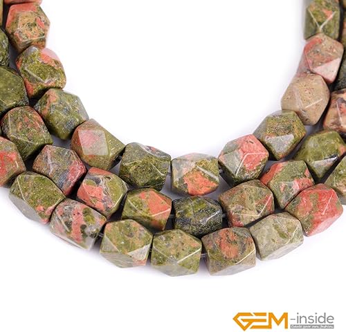 Miniatura 4 de GEM-Inside - Cuentas sueltas de piedra de unakita natural genuina de 8-9 x 0.433-0.472 in, cuentas de energía cuboide facetadas para fabricación de