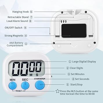 4 Pack White Electronic Timer Loud Ring Kitchen Timer for Cooking, Bathing, Gym, Meeting, Break Time (4, White)