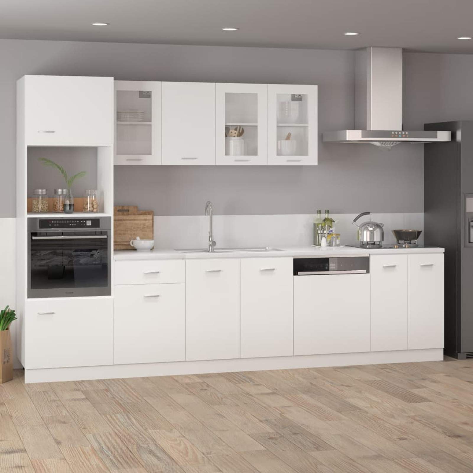 Homgoday Armario para microondas con mucho espacio de almacenamiento, armario de cocina, armario alto, muebles de cocina, para horno, microondas, blanco, 60 x 57 x 207 cm, material de madera