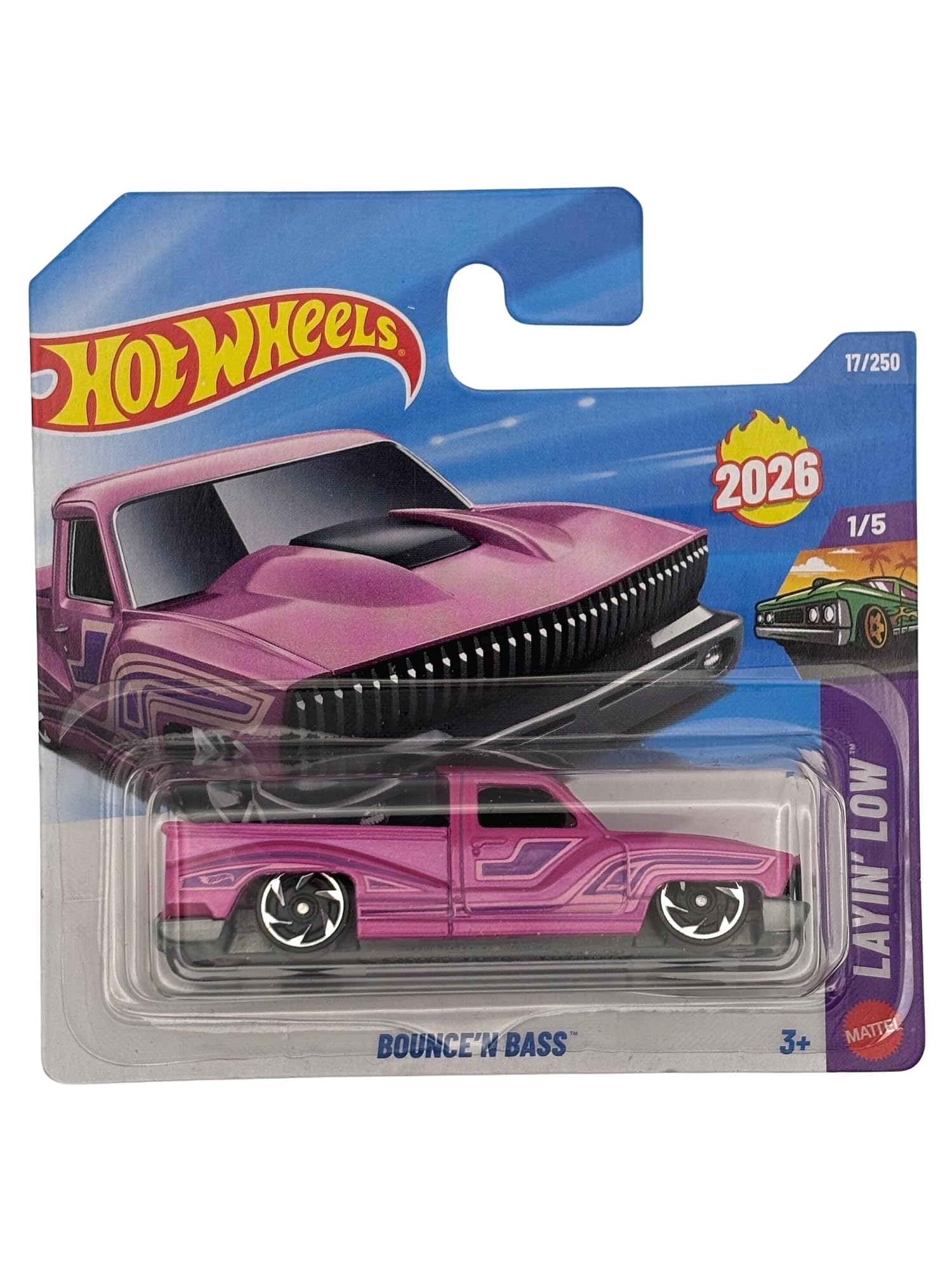 Hot Wheels - Bounce'n Bass - Layin' Low 1/5 - JJK69 - Short Card - Pink - Mattel 2026 (17/250) - Lowrider - 1:64 - Official Licensed Model
