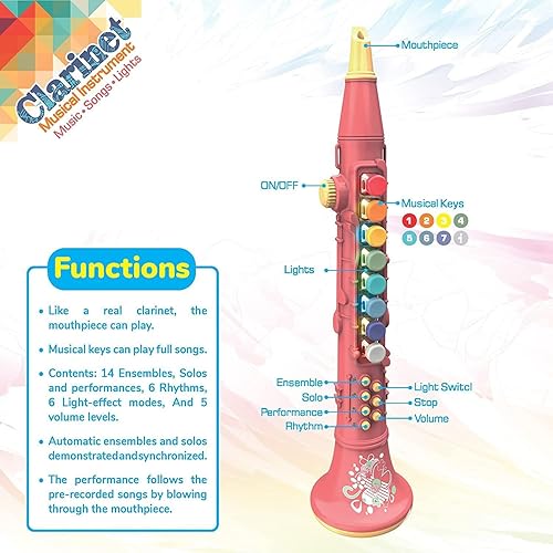Miniatura 5 de Juguete de clarinete de juguete de saxofón, trompeta, saxaboom para niños pequeños, instrumentos musicales con luces para niños de 3, 4, 5, 6 años