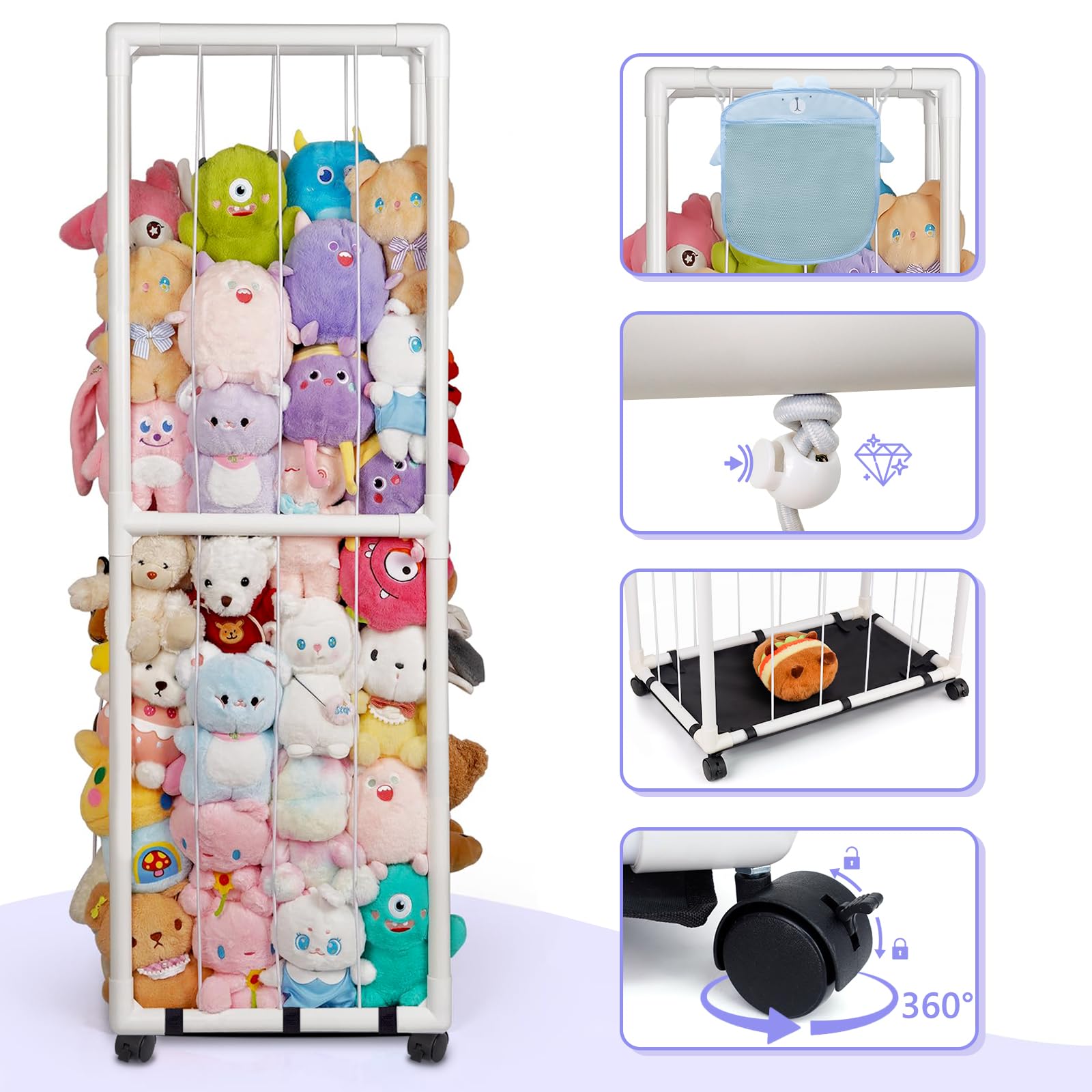 Stofftier Aufbewahrung Kuscheltier Aufbewahrung mit 360°Rollen Plüschtier Aufbewahrungs Stofftiere aus PVC Extra große Vertikale Platz Sparen für Organizer kinderzimmer Regal für plüschtiere