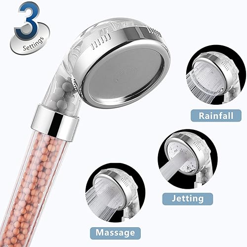 Miniatura 3 de Cabezal de ducha de mano filtrado, filtro de ducha de alta presión con 3 ajustes de pulverización para agua dura, para piel y cabello secos
