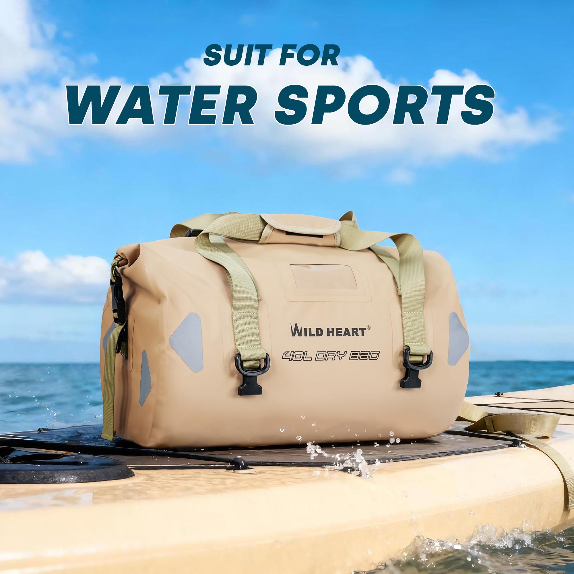 WILD HEART wasserdichte Reisetasche PVC500D Doppelboden mit Seil und Innentasche 40L 66L 100L Für Kajak,Camping,Bootfahren,Motorrad