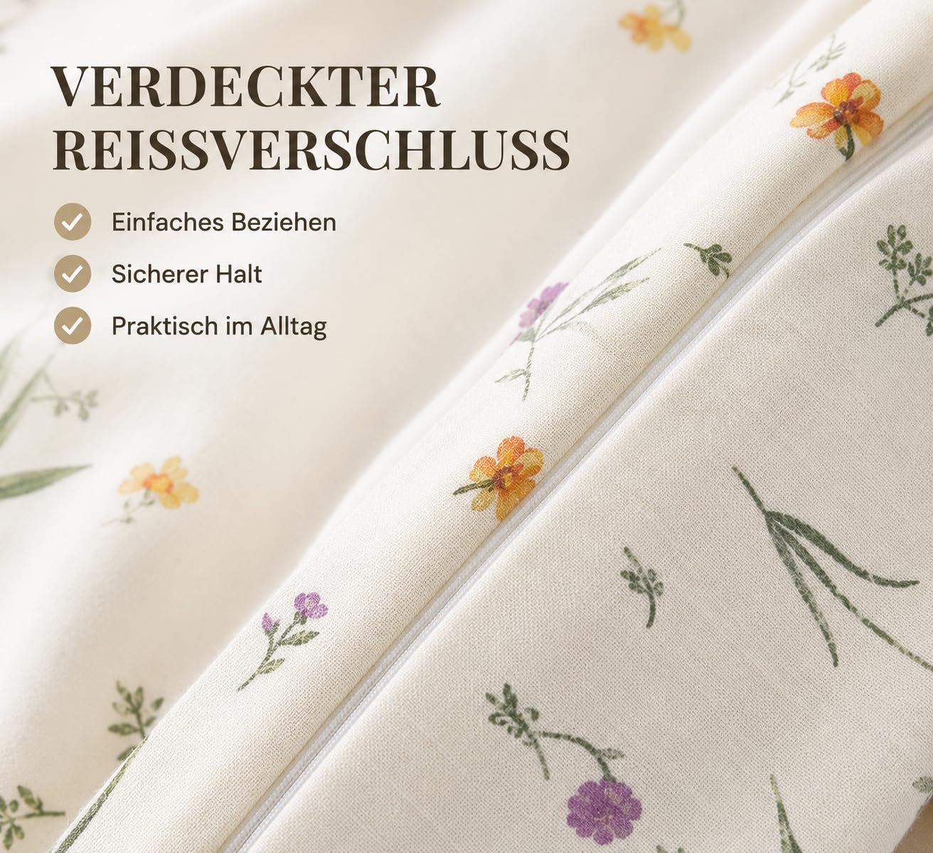 Leonado Vicenti Bettwäsche 4 teilig 135x200 Baumwolle Renforcé Creme Blumen Wendebettwäsche mit Reißverschluss