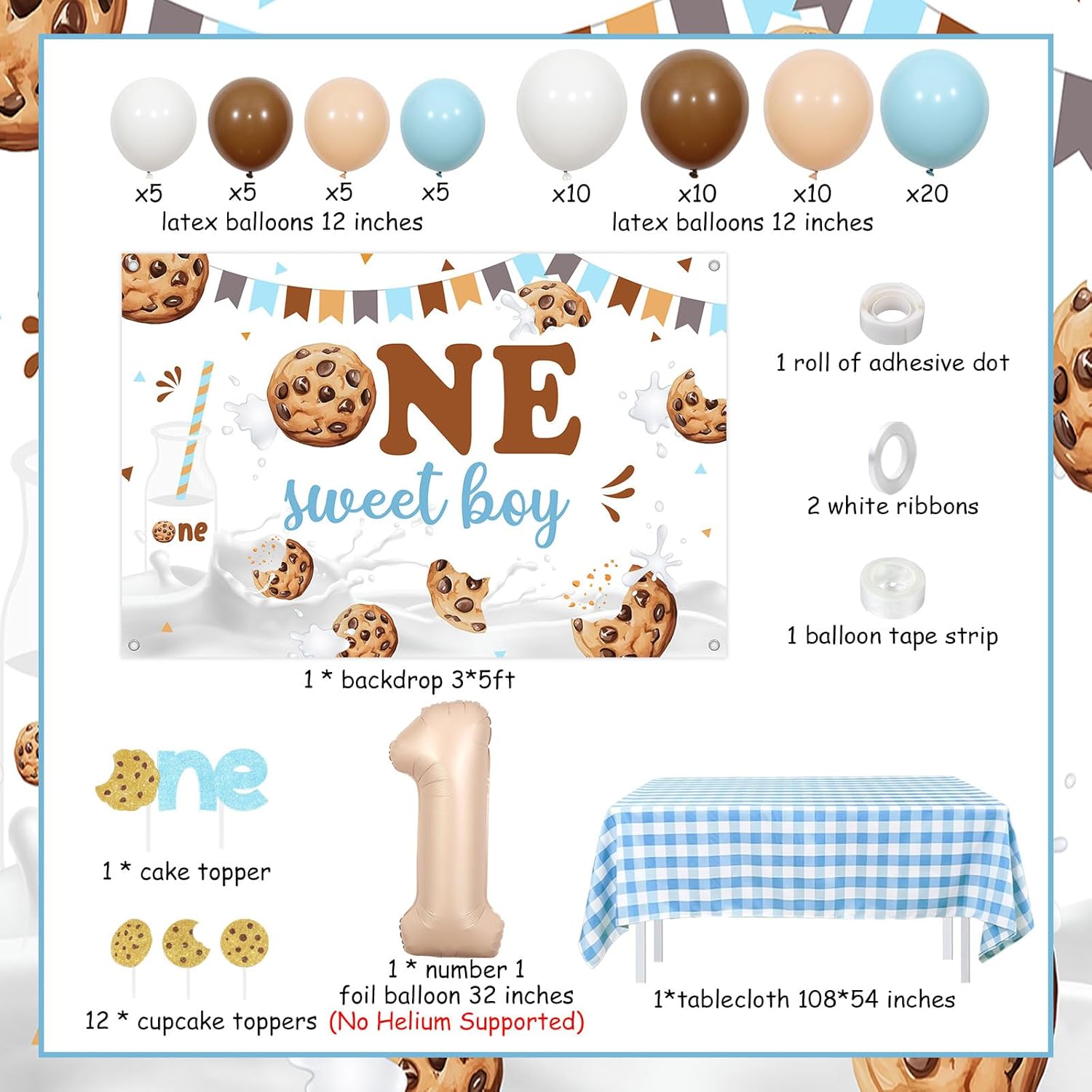 Milk and Cookies 1st Birthday Party Decorations with One Sweet Boy Backdrop Blue Tablecloth Cookies 1st Cupcake Cake Toppers for One Year Old Birthday - Image 6