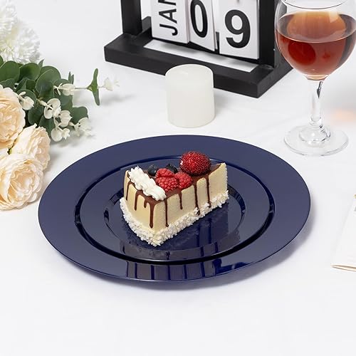 Miniatura 4 de Platos de plástico, 100 platos desechables azules, platos moldeados resistentes con 50 platos de cena y 50 platos de postre, para fiestas, bodas