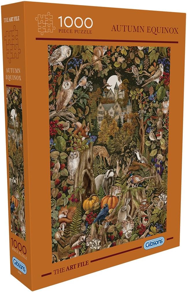 Gibsons The Art File Autumn Equinox 1000 Piece Jigsaw Puzzle โ Made in America โ Woodland Castle & Wild Animals Artwork โ Sustainable Puzzle for Adults & Teens