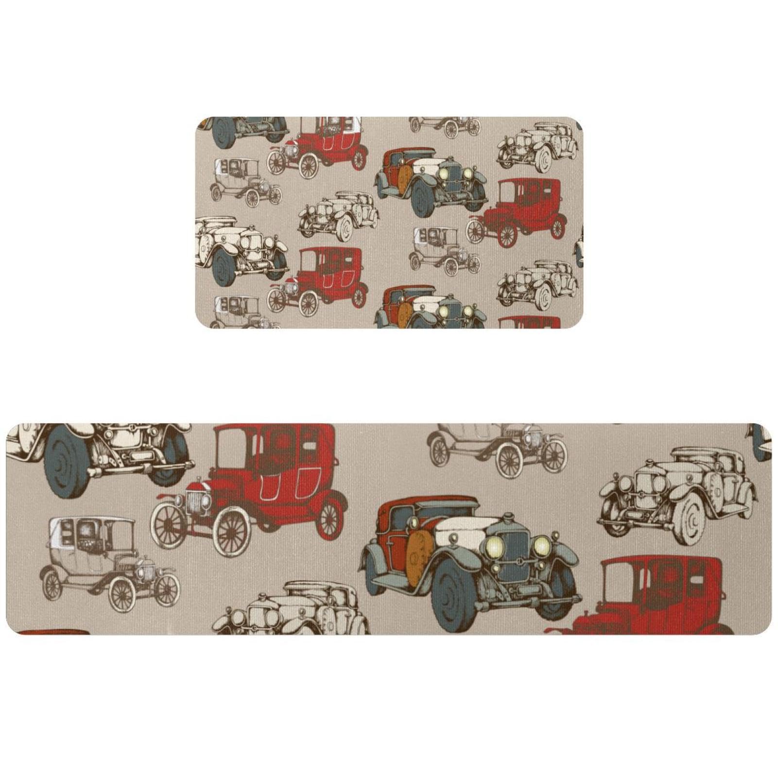 Tapete de cocina lavable y absorbente, juego de 2 piezas antideslizantes de coches vintage