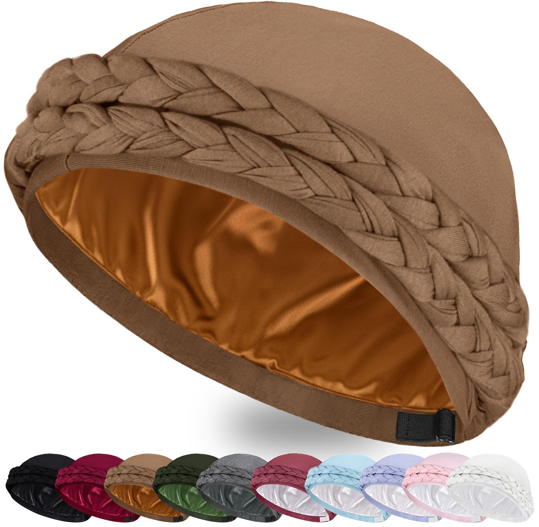 Ababalaya Adjustable Satin Lined Turban for Women Men