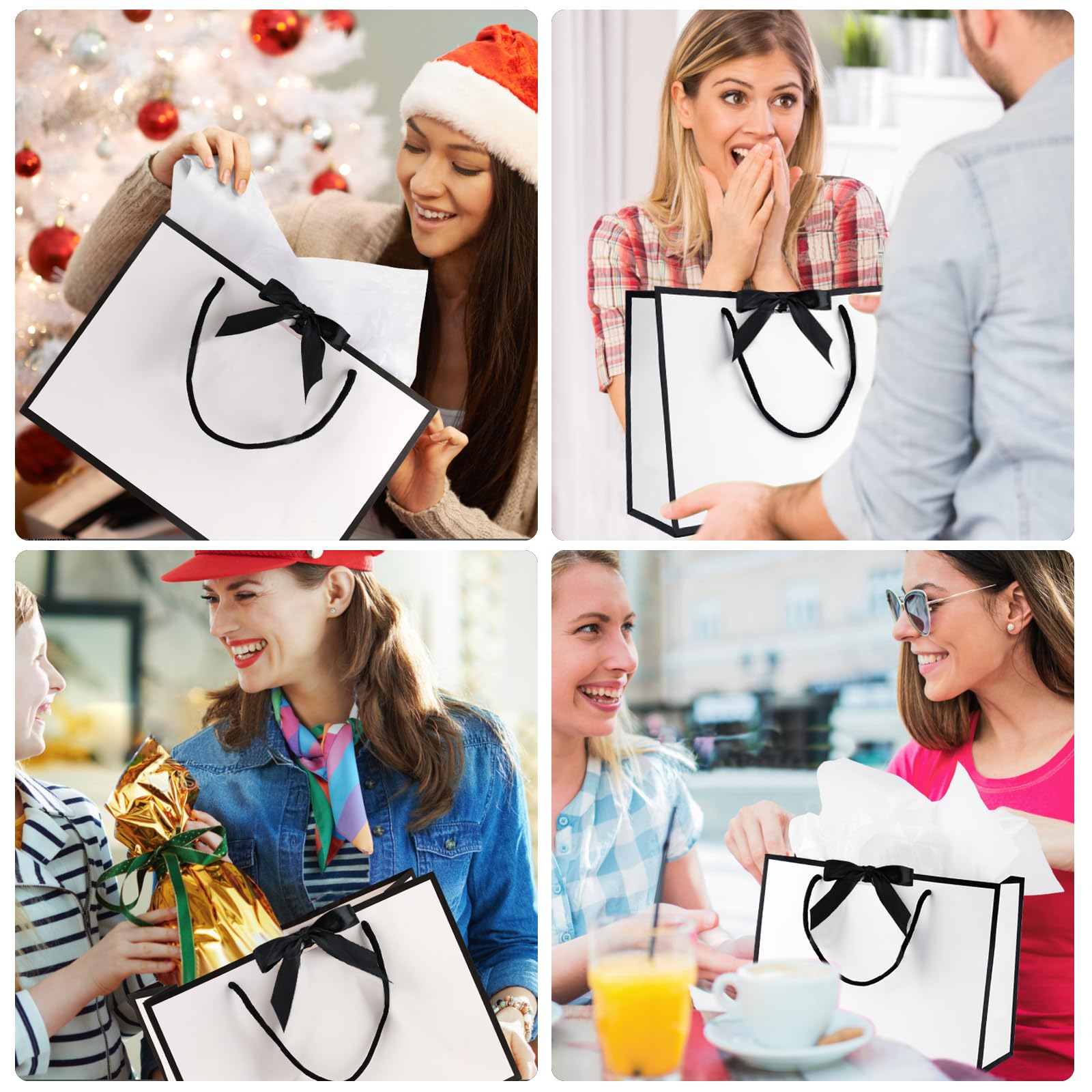BBLIKE Cadeautasjes, 2 stuks papieren zakken met linten, 2 wenskaarten en 4 zakdoeken, cadeautasjes met handvat, feesttasjes, bodemtasjes met