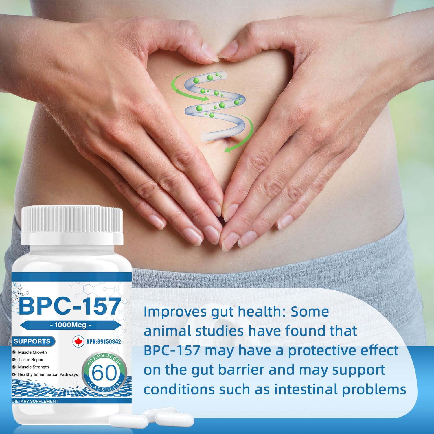 BPC 157 Peptide Capsules 1000 mcg, supports muscle growth, tissue repair, strength, non-GMO, gluten-free, 60 capsules — view 6