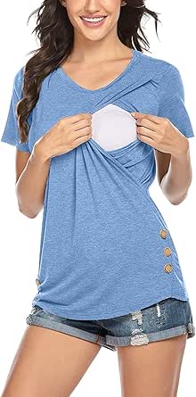 Smallshow Camisas De Maternidad Para Mujer, Cuello Redondo, Manga Corta, Ropa De Embarazo, Paquete De 3, Verde Militar-negro-gris Profundo (paquete De 3), Pequeña