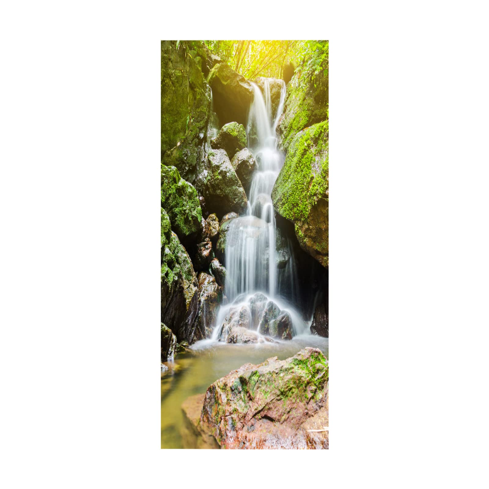 3D Door Sticker Forest Waterfalls W85 x H205 cm Waterproof Mural Vinyl Wall for Interior Doors Livingroom Bedroom Bathroom Office Home Decor