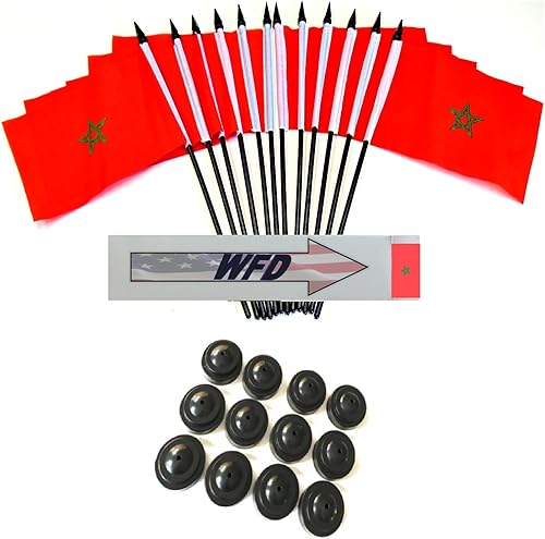 Miniatura 44 de Una docena de banderas y bases de escritorio Nauru, 12 banderas de poliéster en miniatura para oficina y pequeñas con 12 soportes negros Banderas