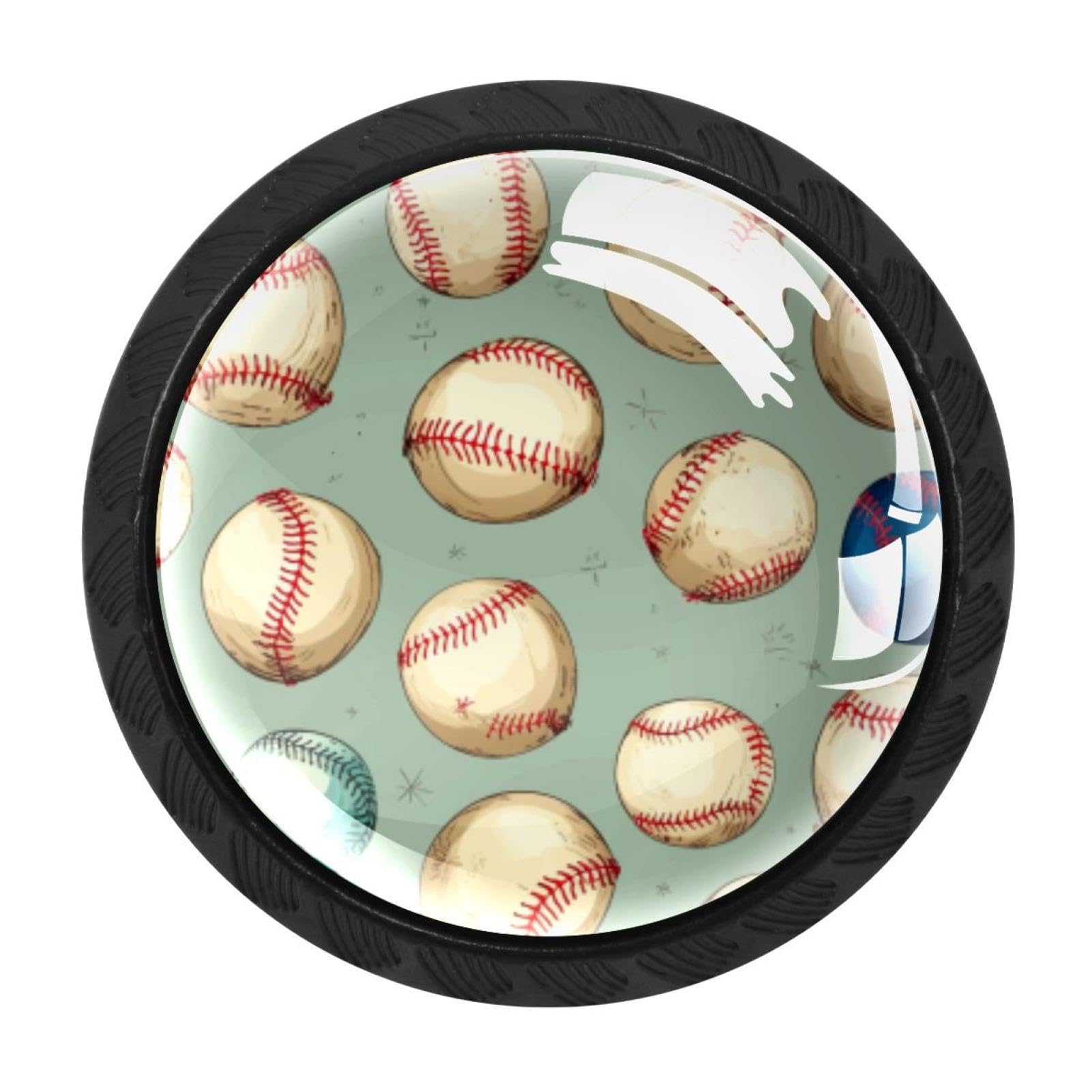 Chenzzzz Multicolored 01 4 Pieces Baseball Drawer Knobs, 35Mm Black Cabinet Knobs, Drawer Pulls And Knobs, Dresser Drawer Knobs, Cabinet Hardware Kitchen Cabinet Knobs