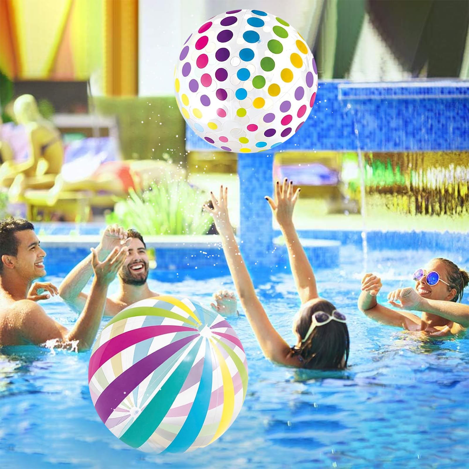 Wasserball Klein Strandball-Set Mit 2 Federseilen – 40 Cm Bunt Gestreift, Aufblasbar | Perfekt Für Pool & Strand PVC Ball