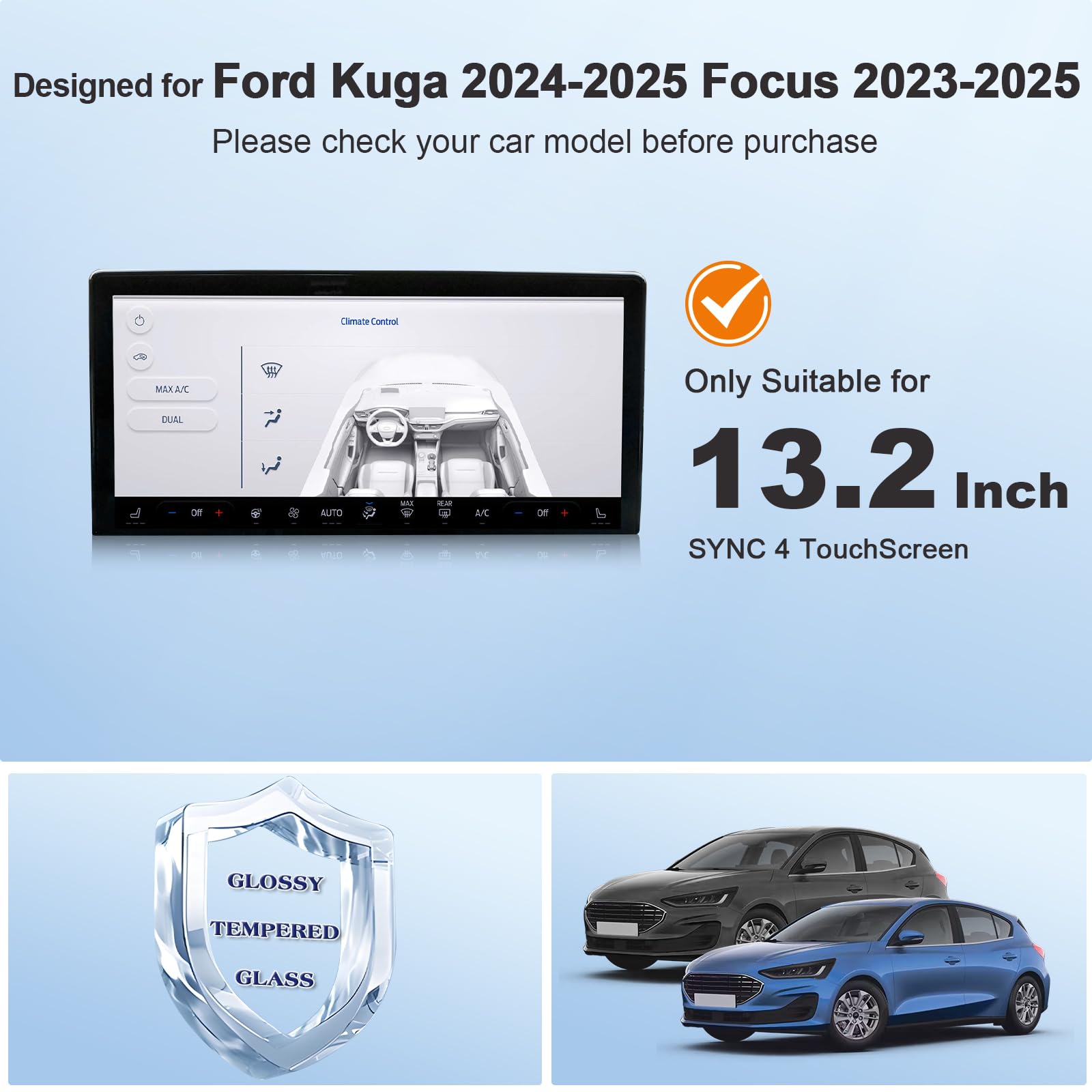 Compatibile con Ford Kuga MK3 2024-2026 & Ford Focus MK4.5 2022-2026 Pellicola Protettiva Ford SYNC 4 13,2 Pollici Touchscreen Protezione Schermo in Vetro Temperato, 9H Antigraffio