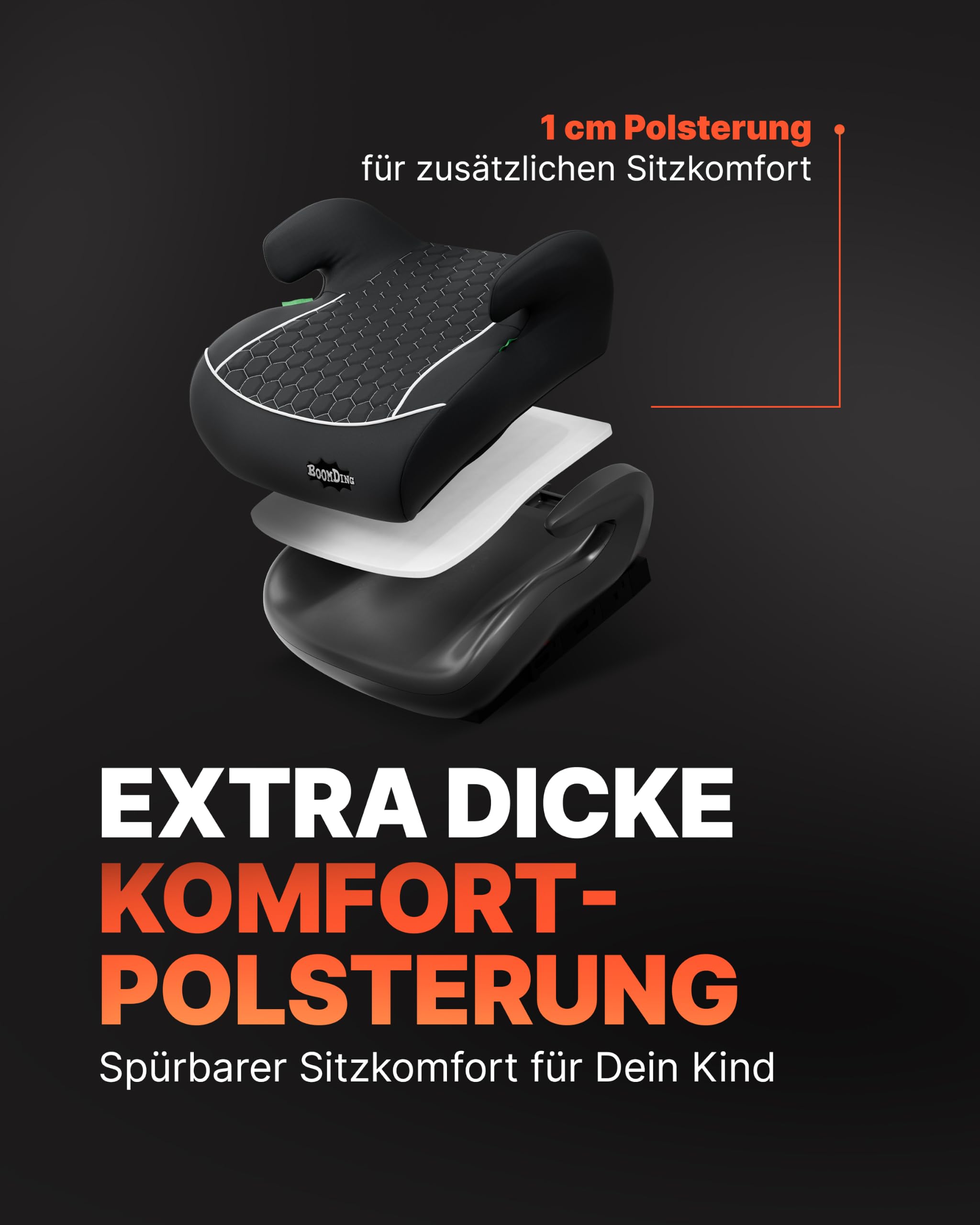 Sitzerhöhung Auto Kinder - inkl. gratis Zusatzbezug - Kindersitz - 15-36kg - ab 125 cm - neueste Norm ECE R 129 - Extra dicke Polsterung der Sitzschale mit Premium Wabenmuster