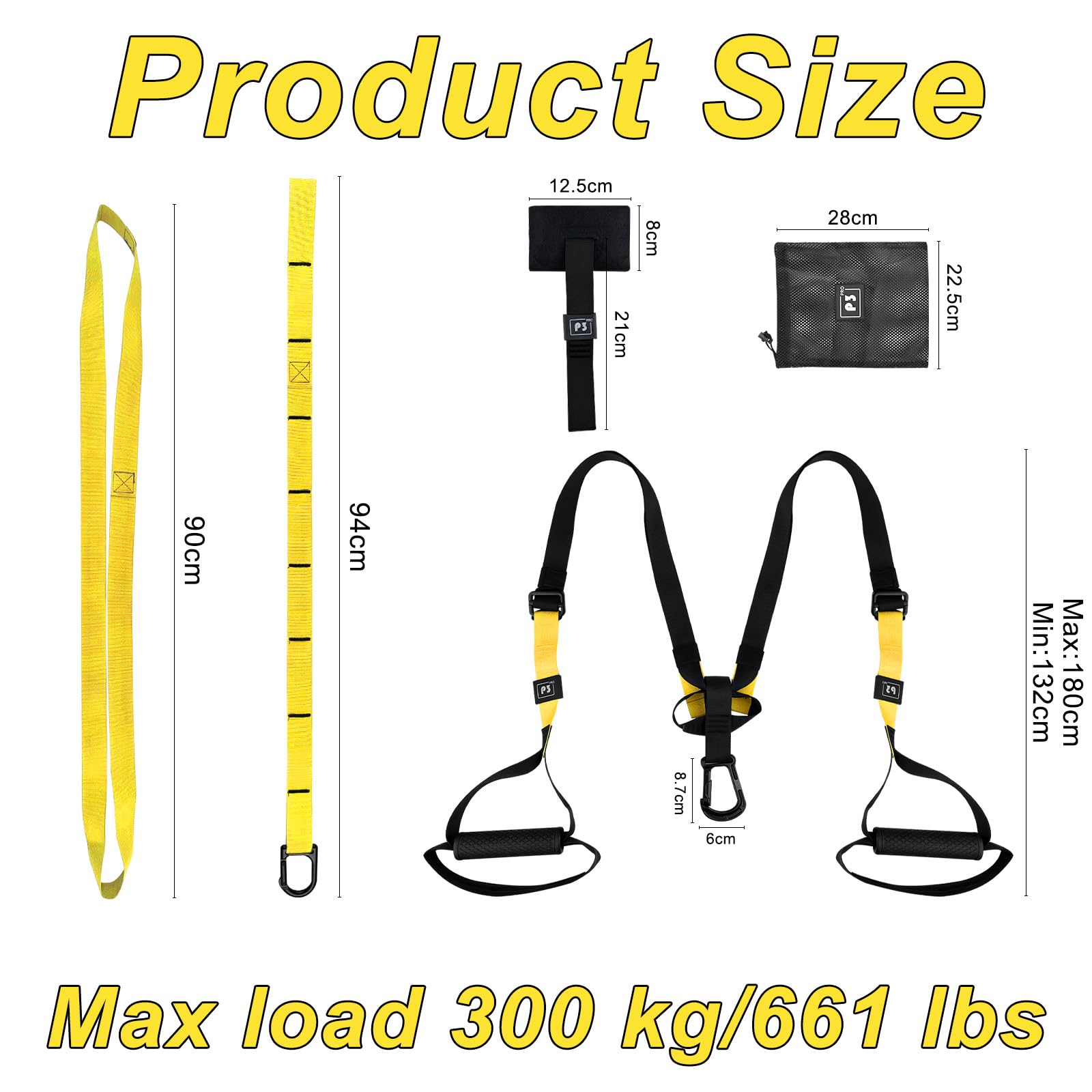 Kit per Allenamento a Sospensione, Allenamento in Sospensione con Ancoraggio per Porta, Sling Trainer Set, Fitness Da Casa, Outdoor Fitness Gym, per Indoor e Outdoor, Nero e Giallo