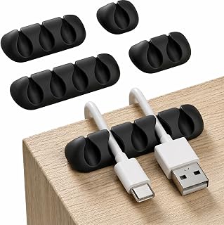 Cord Organizer for Desk, Nightstand Cable Holder, 5 Pack, Multislot, Black
