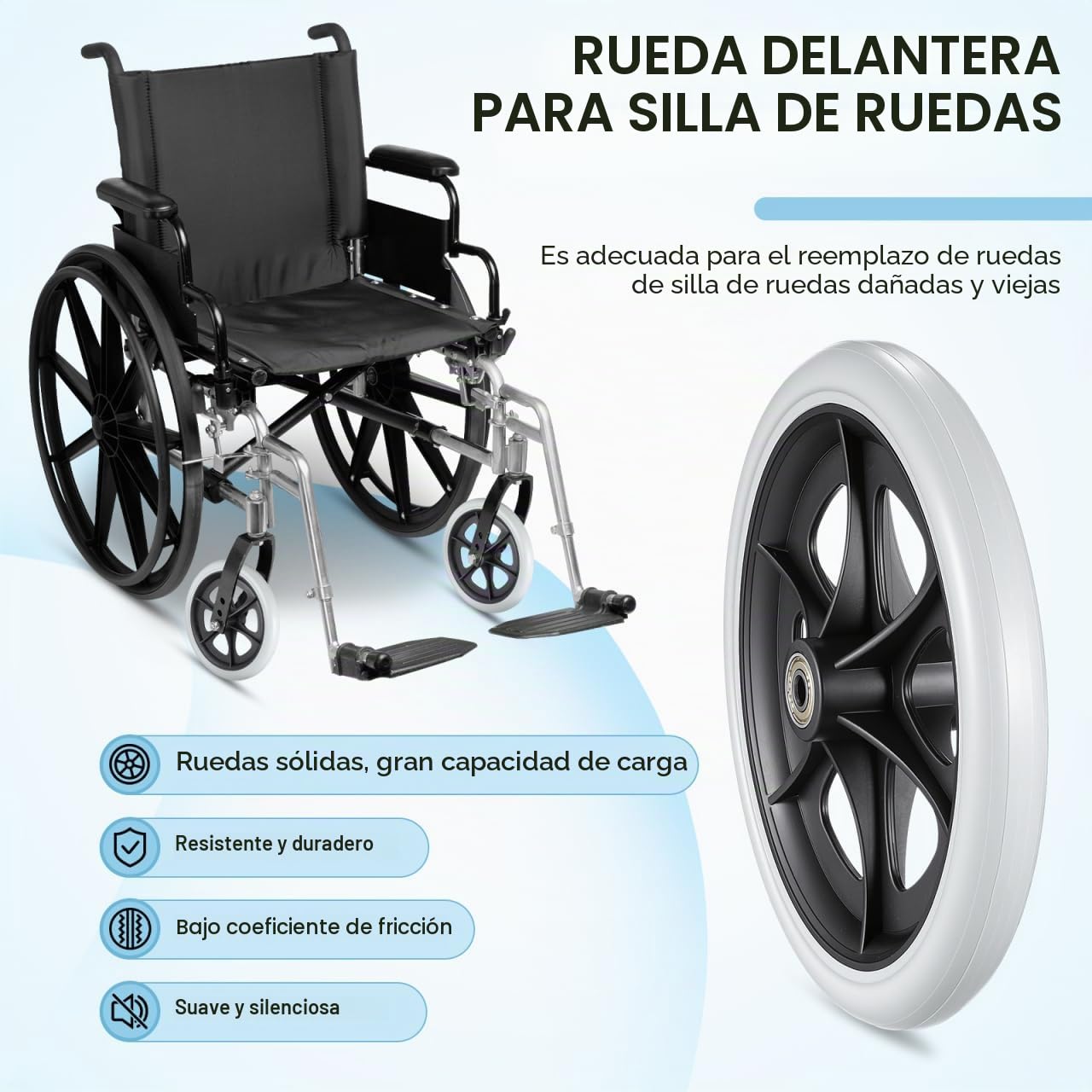 VILLCASE 2 ruedas de repuesto con tornillos para sillas de ruedas, ruedas de repuesto de 8 pulgadas para ruedas de silla de ruedas, repuesto de ruedas de goma, accesorios profesionales para sillas de