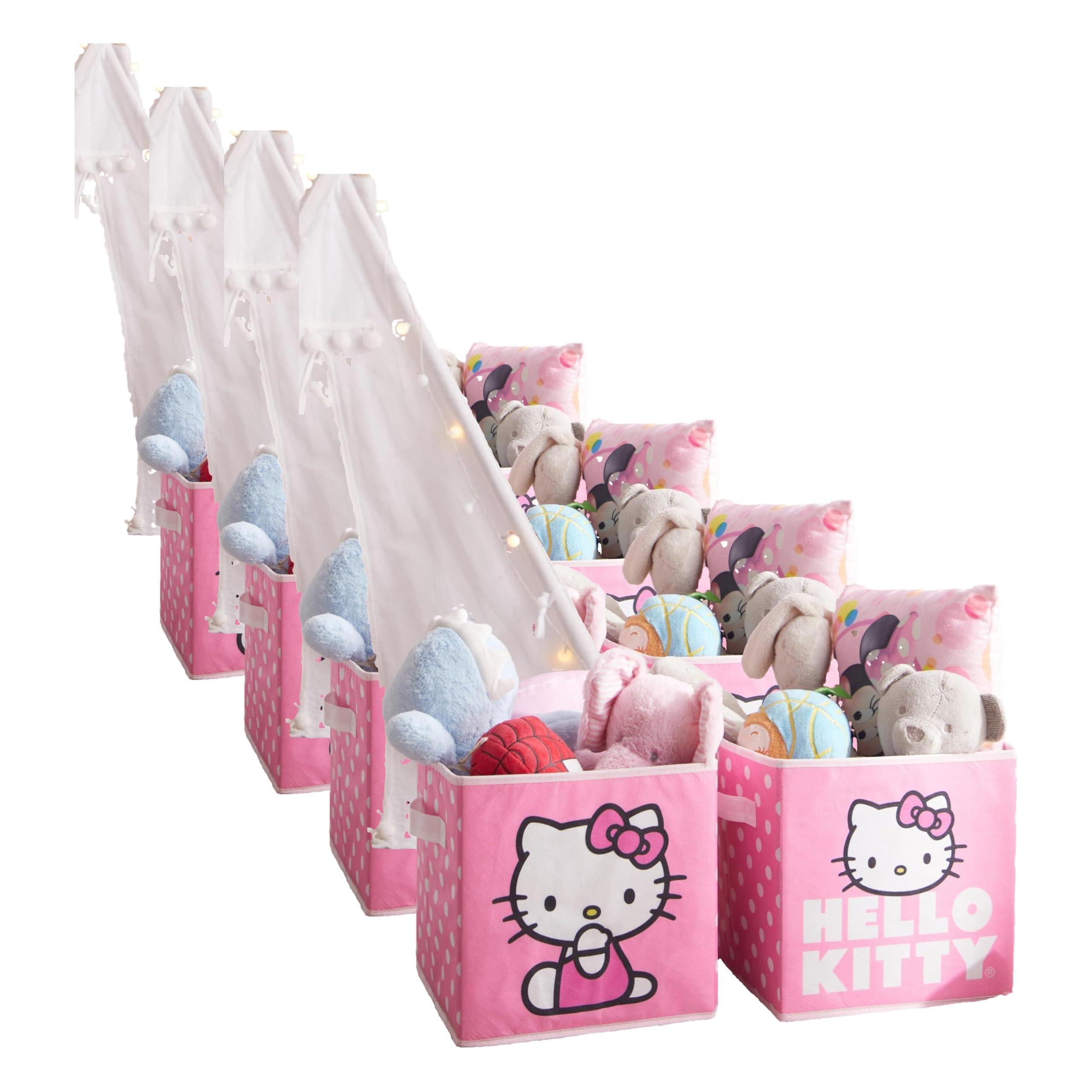 Hello Kitty Set of 2 Storage Cubes with Handles, Durable Foldable Fabric Organizer Bins for Bedroom, Closet, Nursery &amp; Dorm, 10x10x10 Inch Cube Storage Baskets for Toys, Clothes &amp; Shelves (Pack of 4)