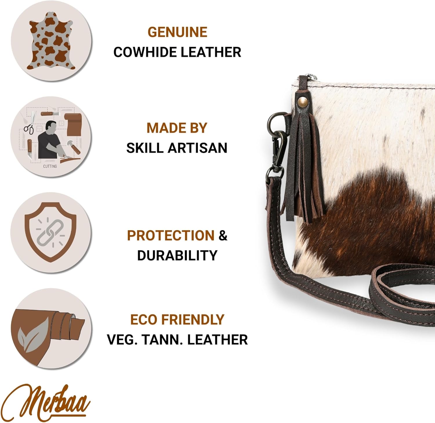 Merbaa cowhide and hair on Pouch bag Genuine cowhide hair on small crossbody Bag with adjustable detachable strap - Image 4