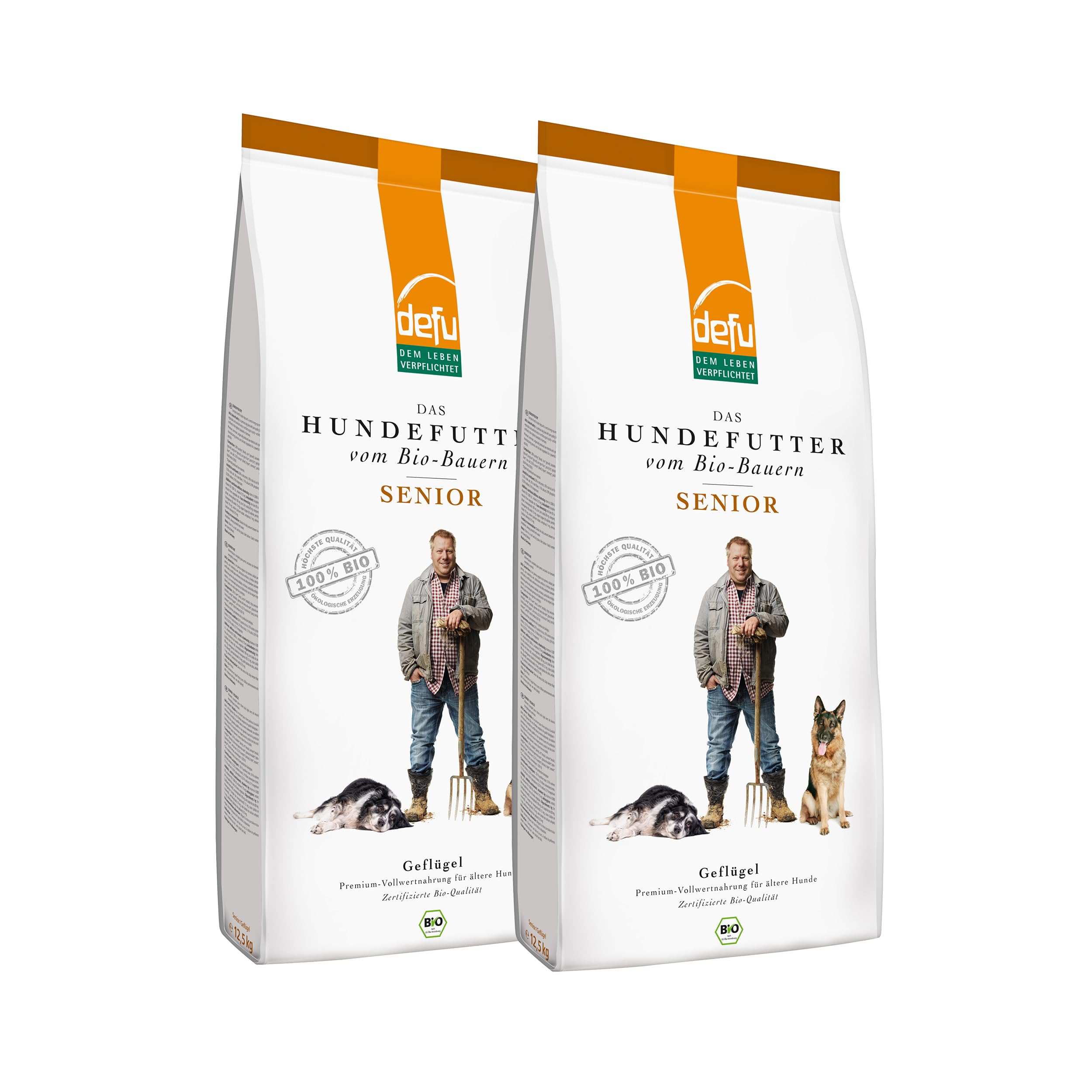 defu Hundefutter | 2 x 12,5 kg | Multipack Senior Bio Geflügel | Premium Bio Trockenfutter für ältere Hunde