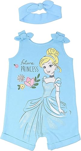 Disney Princesa Rapunzel Ariel Belle Jasmine Aurora - Mameluco con broches y diadema para bebés niñas desde recién nacidas hasta niñas pequeñas