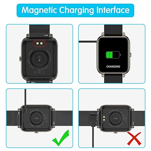 Miniatura 5 de KALINCO Paquete de 2 cables de carga para reloj inteligente P22 para relojes inteligentes P22, cargador de reloj magnético portátil