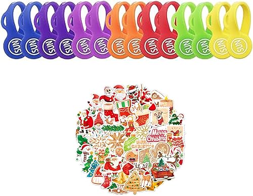 SUNFICON Paquete de 14 clips magnéticos para cables, 50 unidades, calcomanías brillantes de Navidad, marcapáginas de silicona, para pizarra blanca,