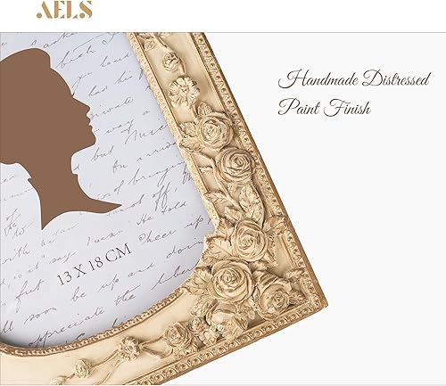 Miniatura 5 de AELS Marco de fotos vintage de 5 x 7 pulgadas, elegantes marcos de fotos antiguos con parte frontal de cristal, pantalla de fotos, colgar en la