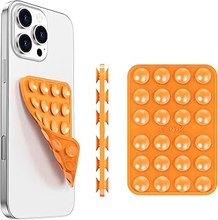 قاعدة سيليكون لاصقة مزدوجة الجوانب بتصميم متين وسهل الاستخدام لتثبيت جراب الموبايل، قاعدة شفط قابلة للفصل لأخذ صور سيلفي وتسجيل مقاطع فيديو بدون استخدام اليدين للآيفون والأندرويد من لينوك (برتقالي)