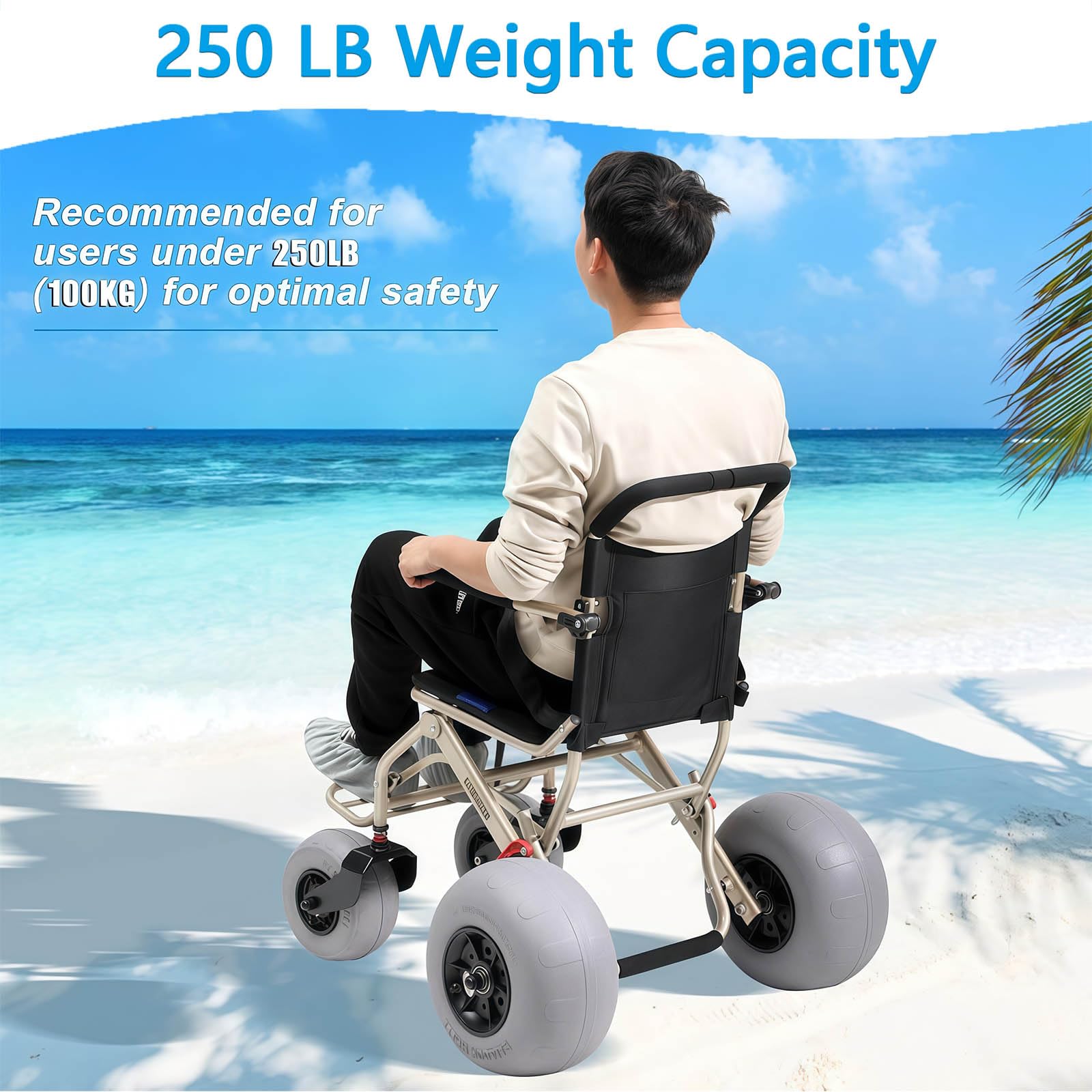 Silla De Ruedas para La Playa, Silla De Ruedas Todoterreno Ligera para Personas Mayores Y NiñOs, NeumáTicos De Globo De 12" Y 9", DiseñO Plegable, para Acceso A Playas