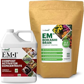 TeraGanix Compost Accelerator & EM Premium Bokashi Bran Bundle, Speed Up Composting, Reduce Odors, USDA Organic Liquid Compost Starter & Bokashi Rice Bran Mix for Efficient, Eco-Friendly Decomposition