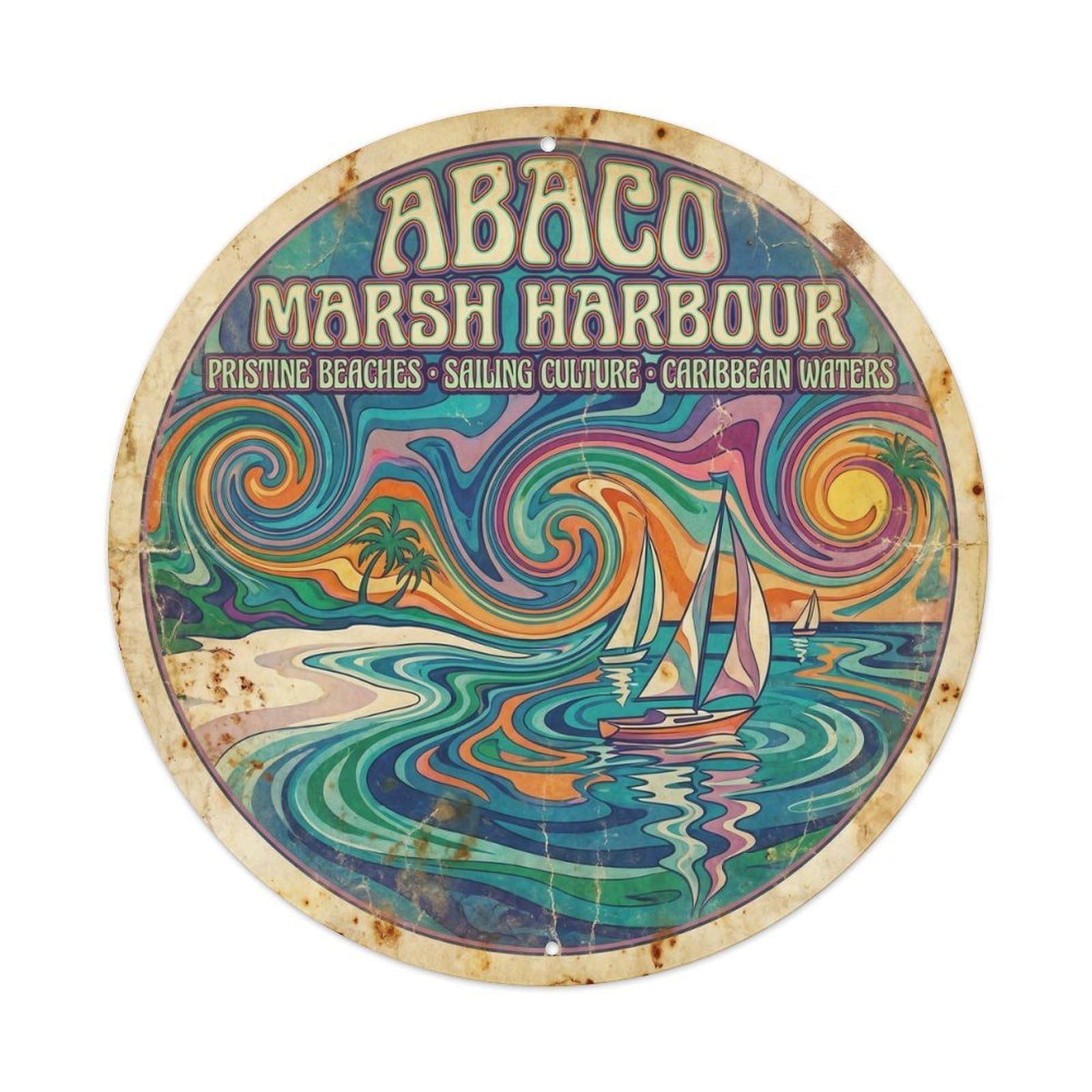 Olhnbad 08X08inch Style Abaco Marsh Harbor Seaside Scenery Graphic Color Metal Tin Sign