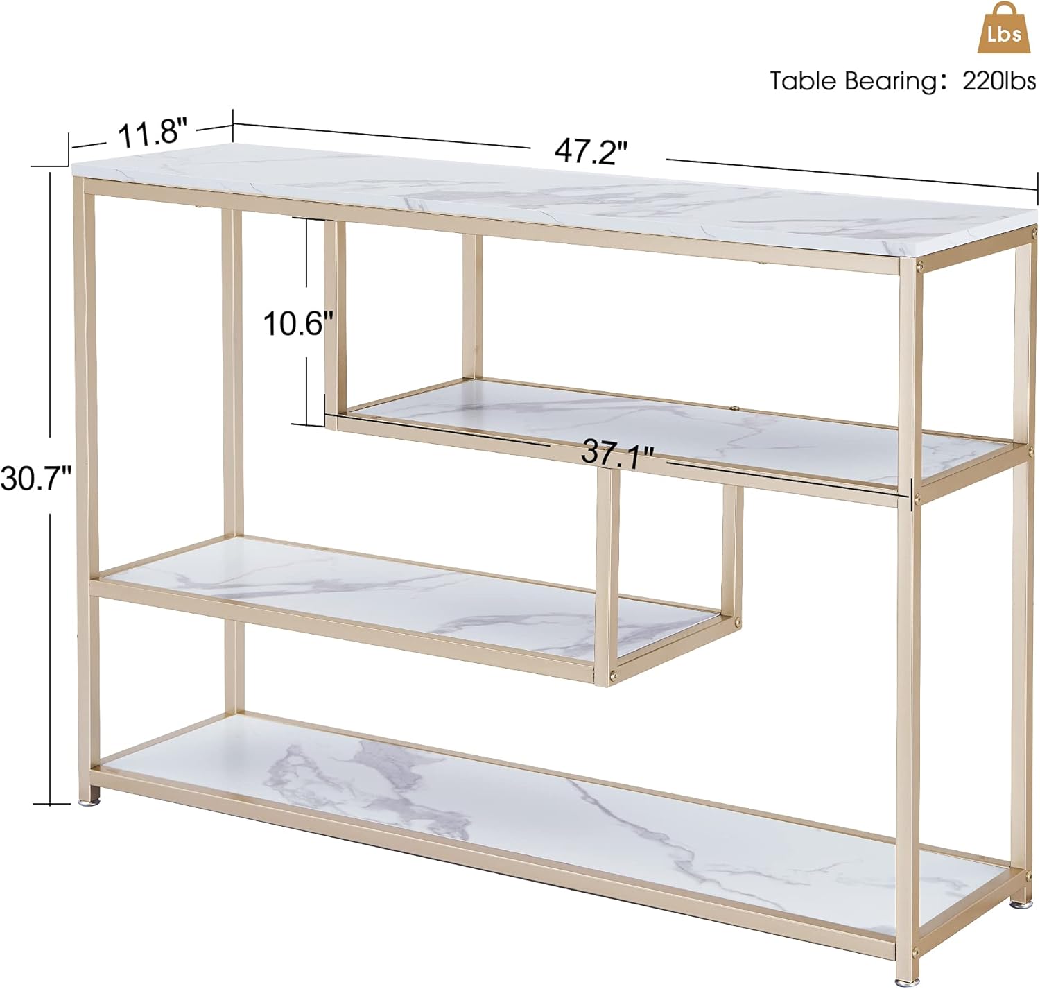 Ivinta 3-Tier Console Table with Storage, White Entryway Table with Shelves, Gold Small Table Sofa Tables for Living Room, Hallway,Narrow Accent Table Buffet Table with Faux Marble Veneer : Home & Kitchen