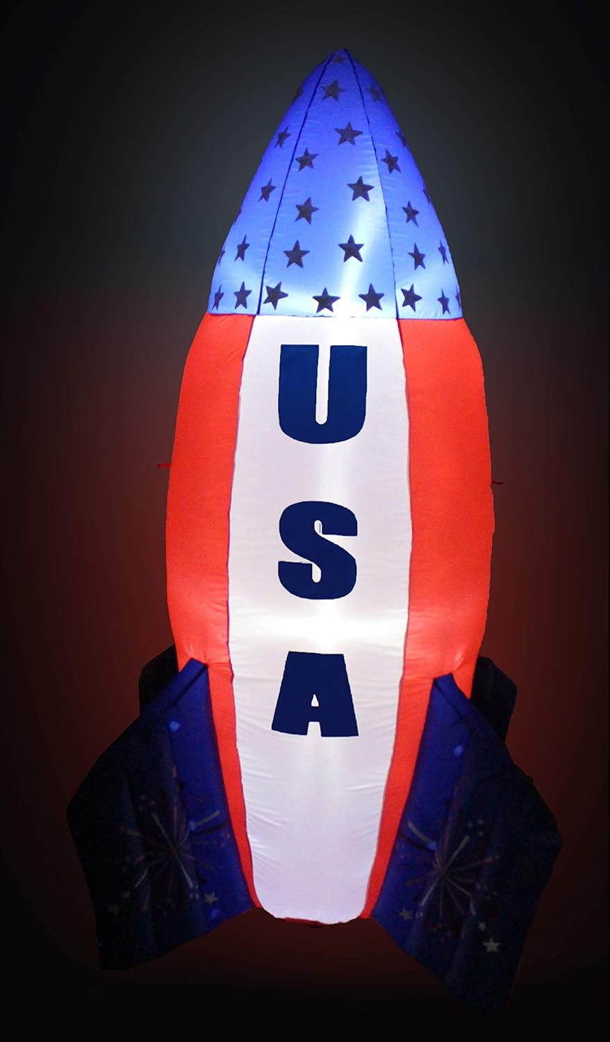 6 Foot Tall Patriotic Independence Day 4th of July Inflatable USA American Flag Rocket Ship Rocketship Pre-Lit LED Lights Outdoor Indoor Lawn Yard Holiday Decoration Blow up Home Garden Decor