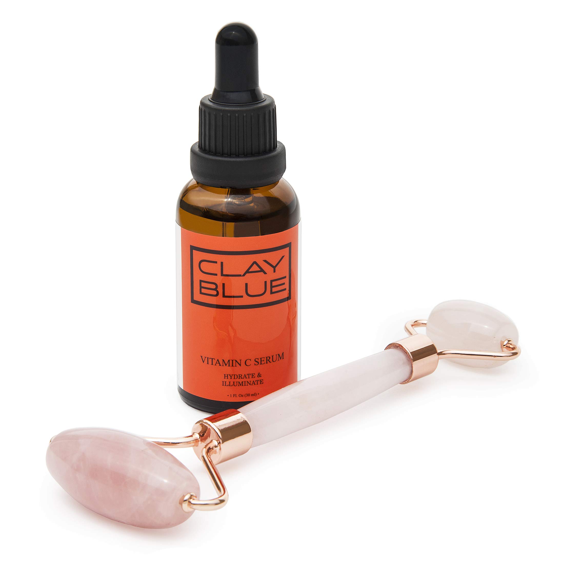 Jade Roller & Vitamin C Serum By CLAY BLUE - Anti Aging Skin Treatment Facial Care Kit