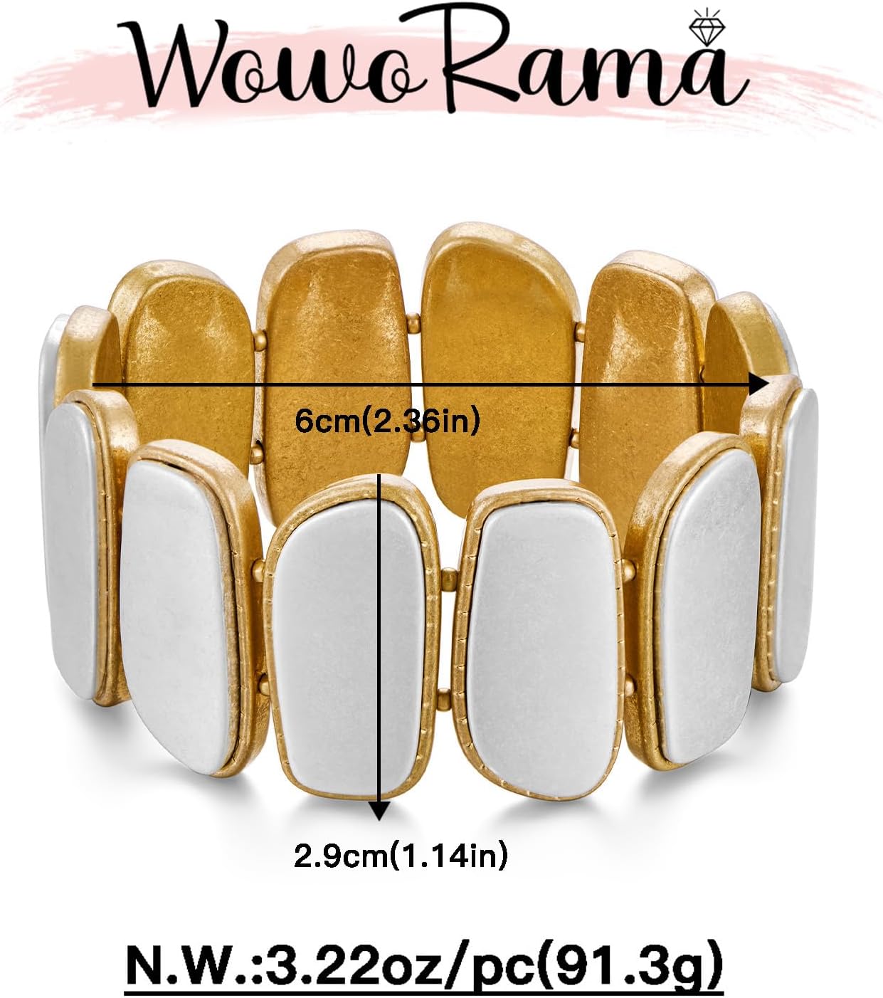 WOWORAMA Chunky Hammered Bangle Bracelets for Women Wide Gold Stretch Bangles Bracelet Boho Elastic Adjustable Statement Bracelet - Image 6