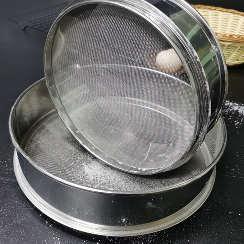 Edelstahl Mehlsieb, 40cm Rund Mehlsieb Küche Feinmaschiges Ölsieb Sieb Zuckerfilter für Backen Kuchen Pasta Torten