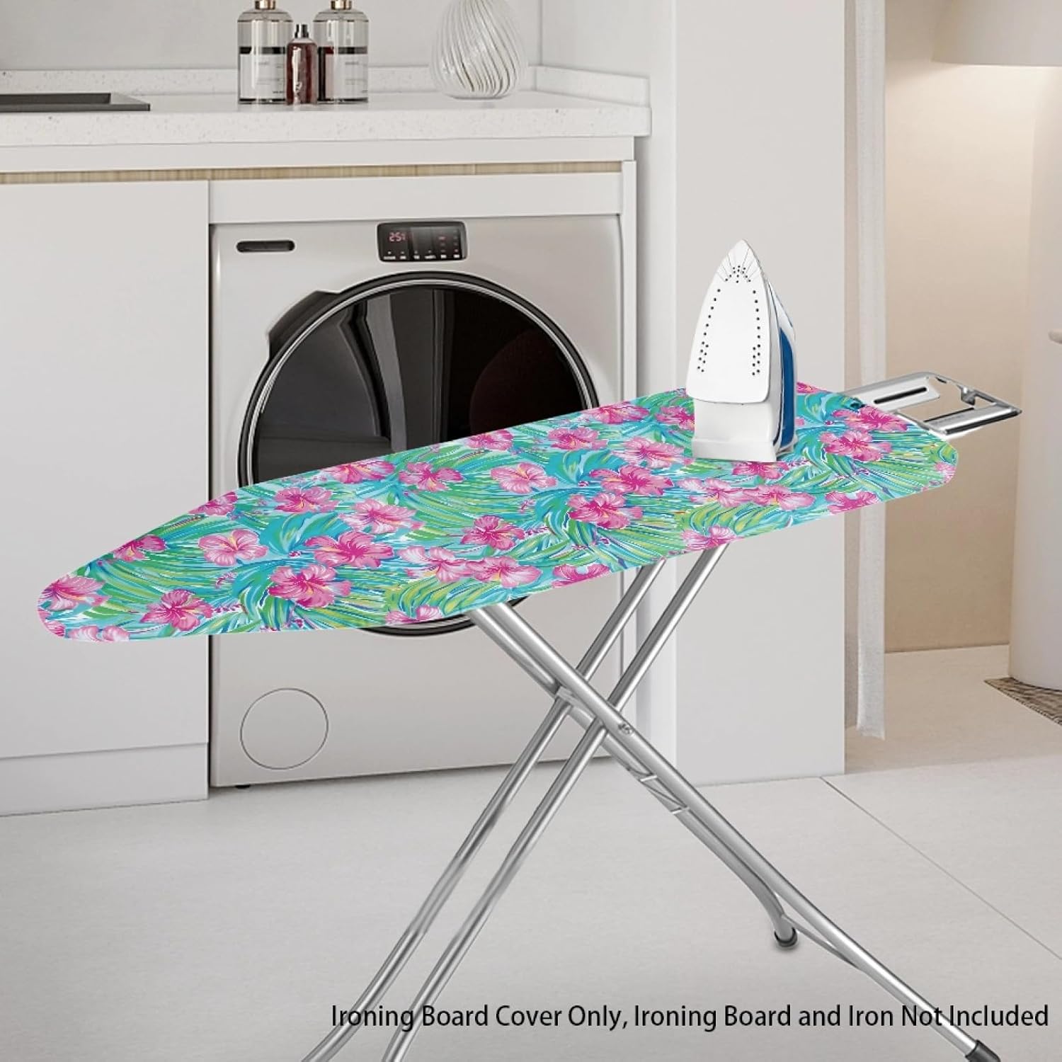 Flowers Ironing Board Cover,16"x55" Standard Ironing Board Cover with Elastic Edge and Hook and Loop Fasteners, Scorch & Stain Resistant, Polyester Home Ironing Board Covers, Timeless Flower