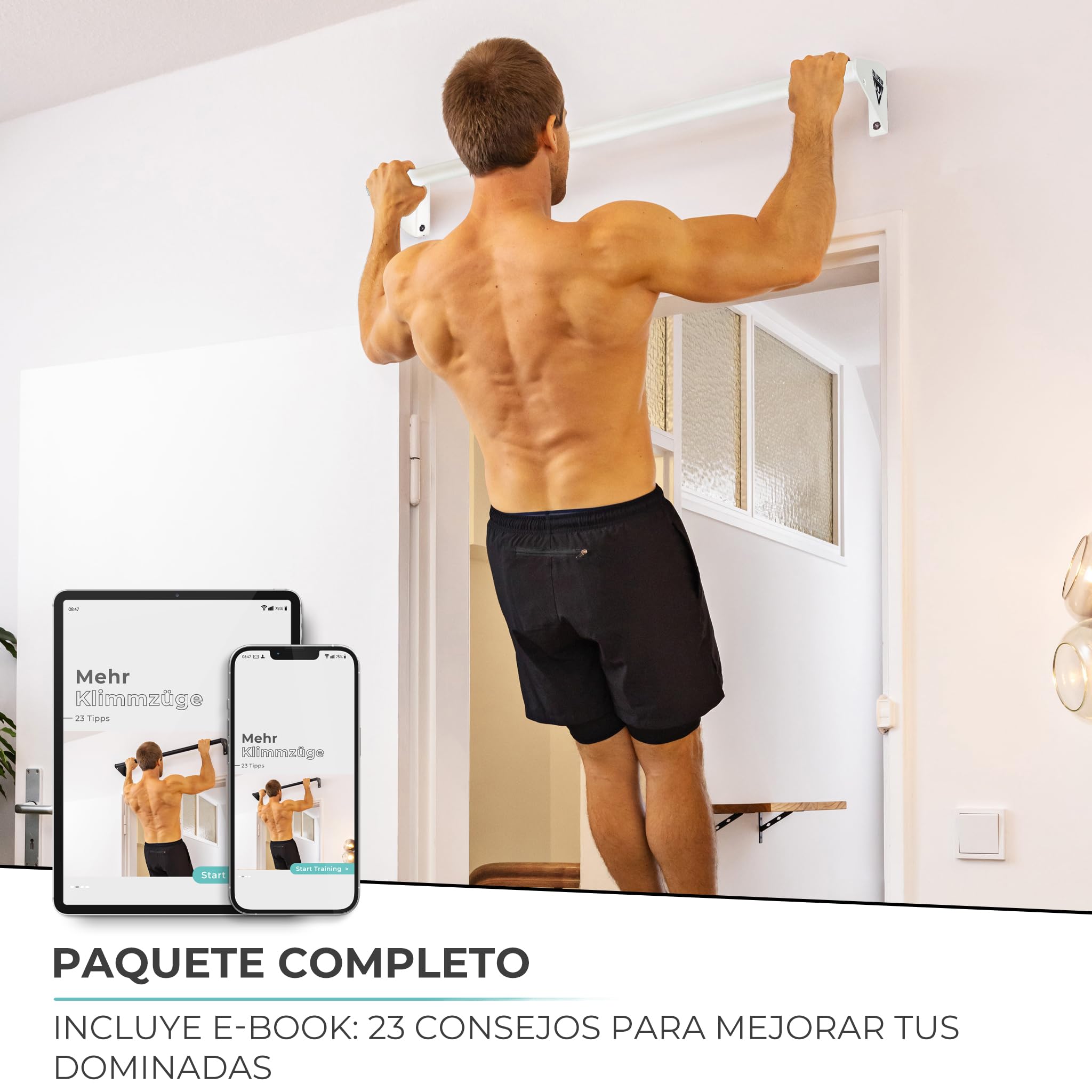 PULLUP & DIP Barra Dominadas Pared montada - Barra de Tracción Antideslizante Resistente, ideal para dominadas, chin-ups, elevaciones de piernas y anillas de gimnasia, acero de alta resistencia.