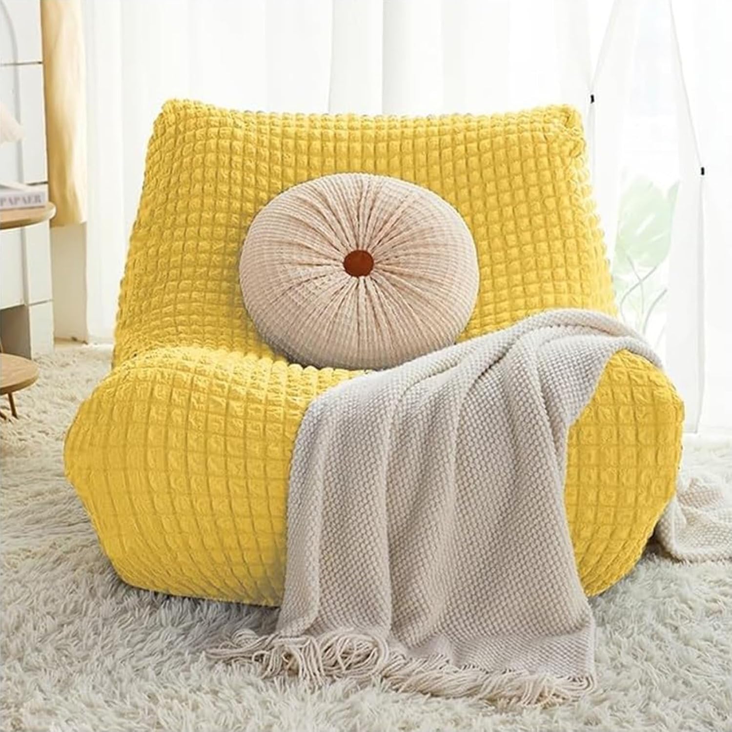 TANGHULU Stretch Fireside Chair Cover, Armless Chaise Lounge Slipcover Lazy Floor Couch Furniture Protector Bean Bag Cover with Elastic Bottom for Living Room Bedroom(Yellow)