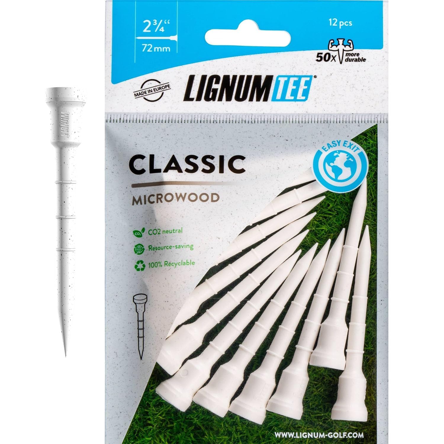Longridge LIGNUM Ring System Golf Tee (Pack of 12) - White/White, 72 mm