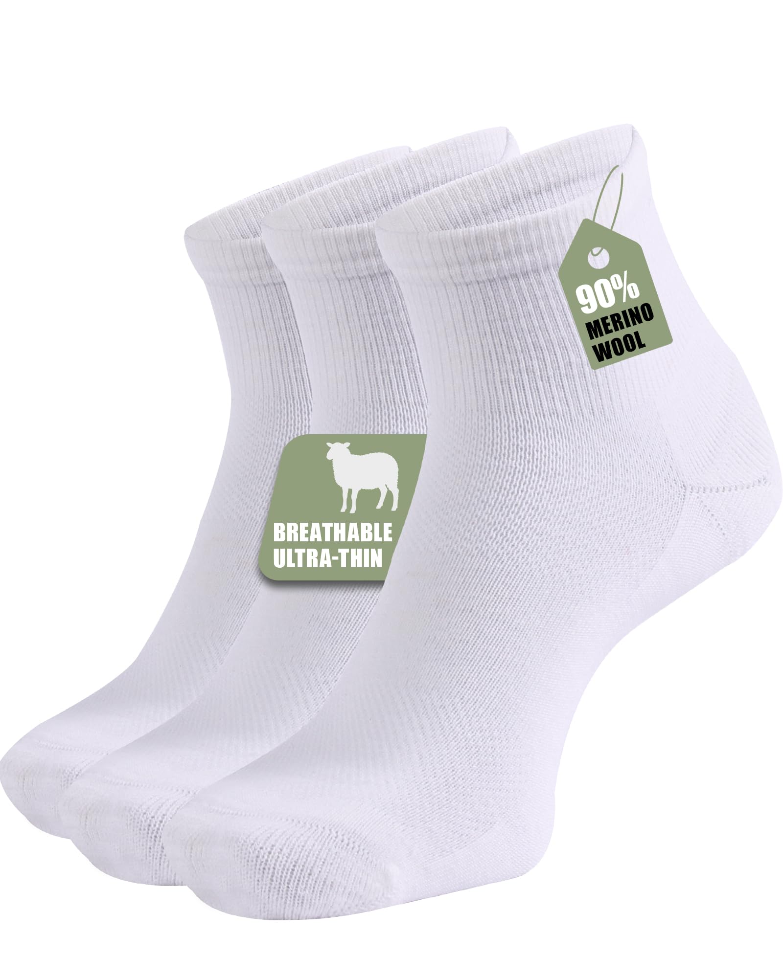 90% Merino Wool Socks for Men Athletic Ankle Socks for Women with Arch Support Breathable Soft Wool Ankle Socks,3 Pairs