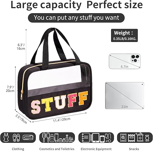 Miniatura 2 de Eurovicky Bolsa de maquillaje de nailon de PVC transparente con cremallera y asa, bolsa de arte de viaje impermeable, bonita bolsa de cosméticos