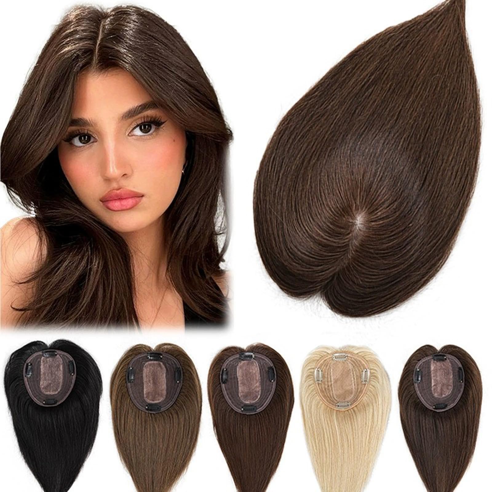10 Zoll Echthaar-Topper für Frauen, Haarteile bei dünnem Haar mit natürlichem Haaransatz, Clip-In-Haarverlängerung für Volumen & Grauhaarabdeckung Farbe 1B