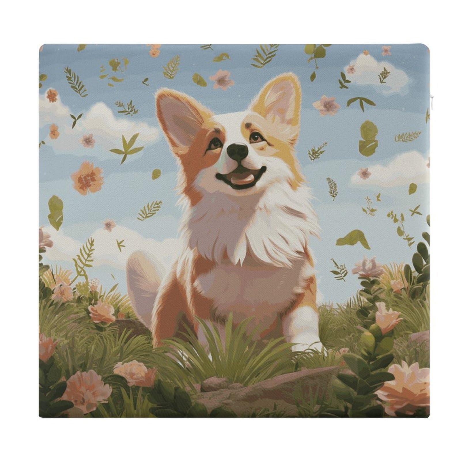 FekiLoot Lovely Corgi Seat Cushion for Dining Chairs Breathable Square Chair Pads Memory Foam Chair Cushions Comfortable Non-Slip Seat Pad Meditation Floor Pillow 13.8”x15”